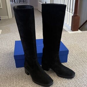 New Stuart Weitzman Knee High Black Chunky Heel Boots Shoes size 8
